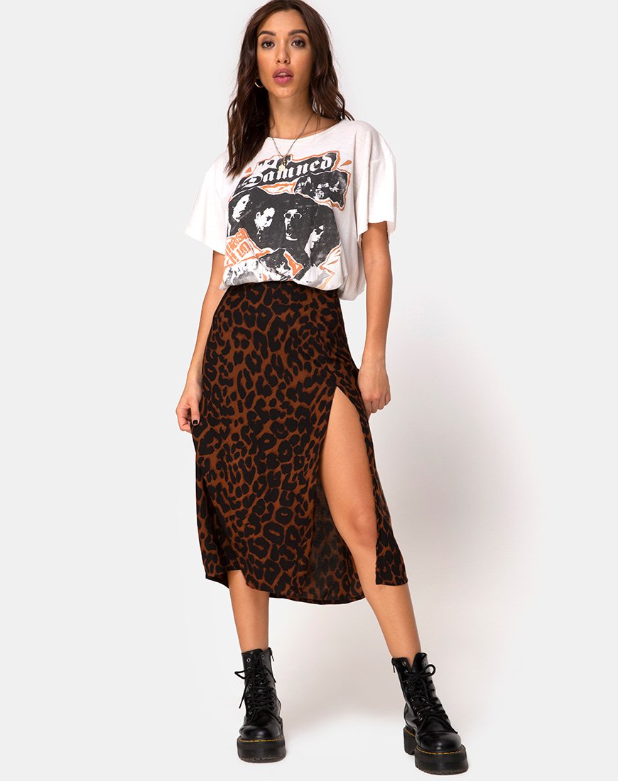 Brown Animal Print Midi Skirt | Saika – motelrocks-com-us