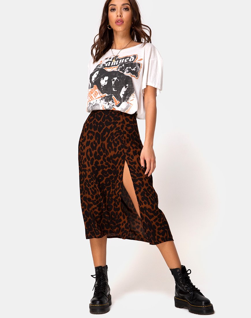 Brown Animal Print Midi Skirt | Saika – motelrocks-com-us
