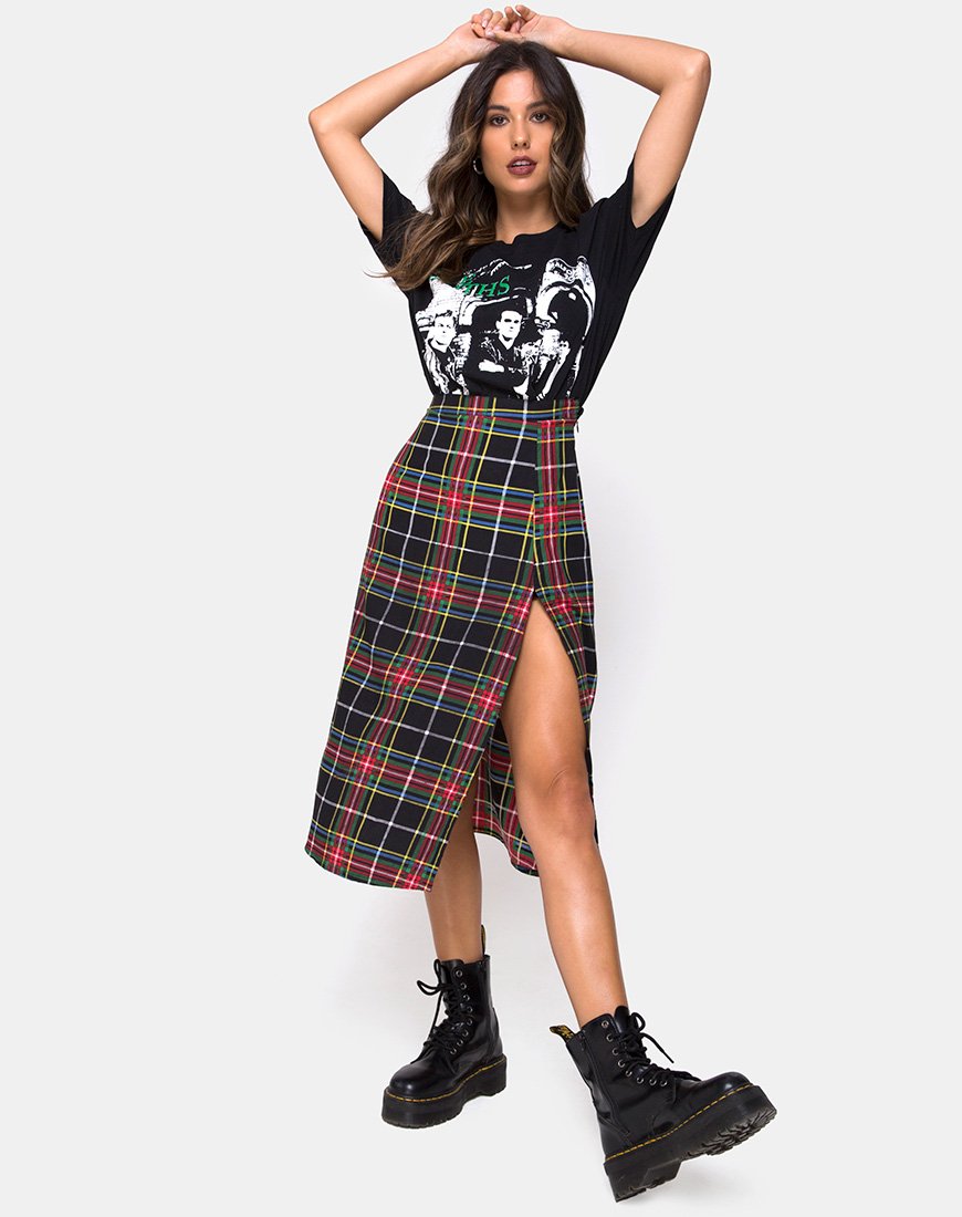 Image of Saika Skirt in Plaid Red Green Yellow Black