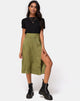 Image of Saika Midi Skirt in Satin Cheetah Khaki