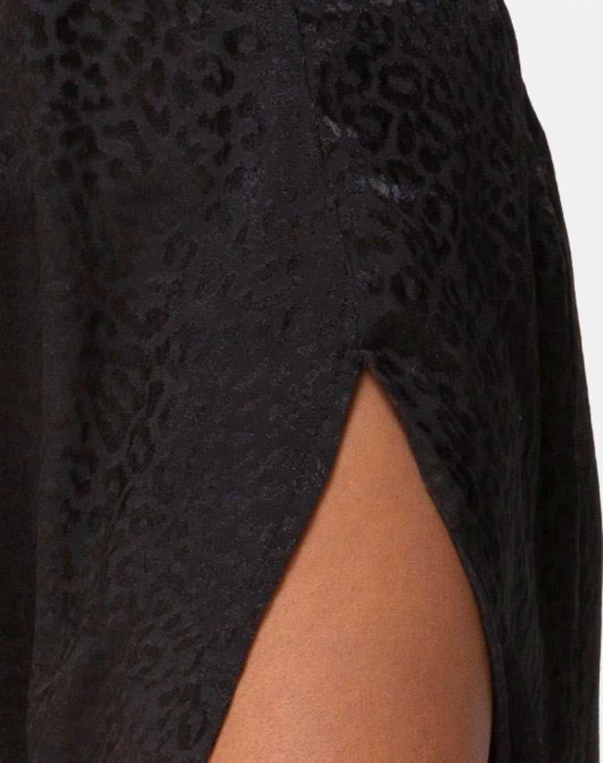 Image of Saika Midi Skirt in Satin Cheetah Black