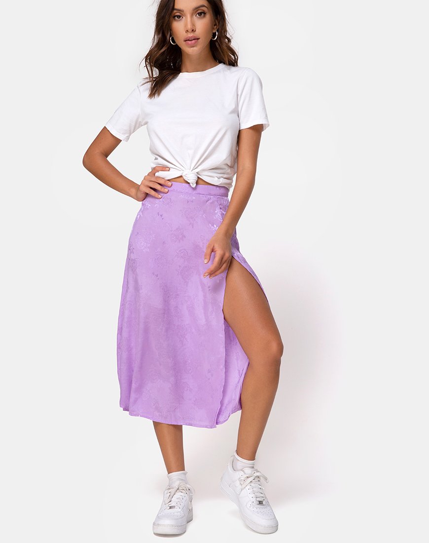 Image of Saika Midi Skirt in Satin Rose Lilac