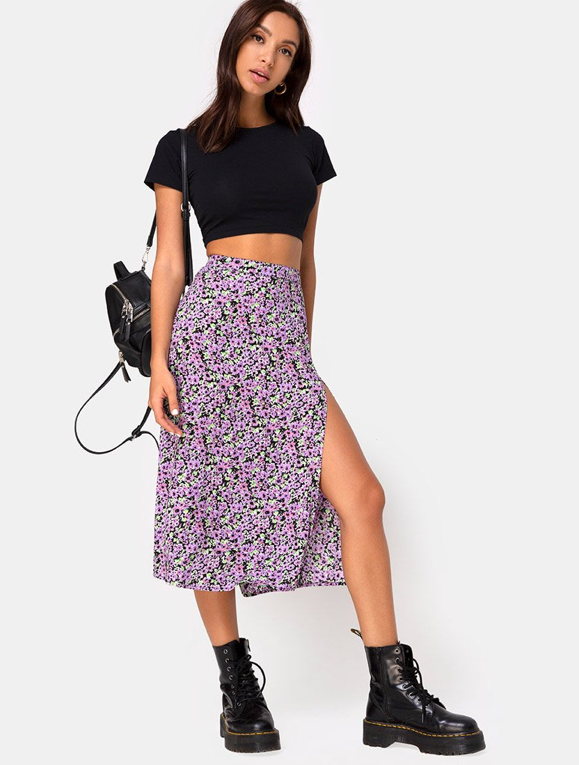 Lilac Floral Midi Skirt | Saika – motelrocks-com-us