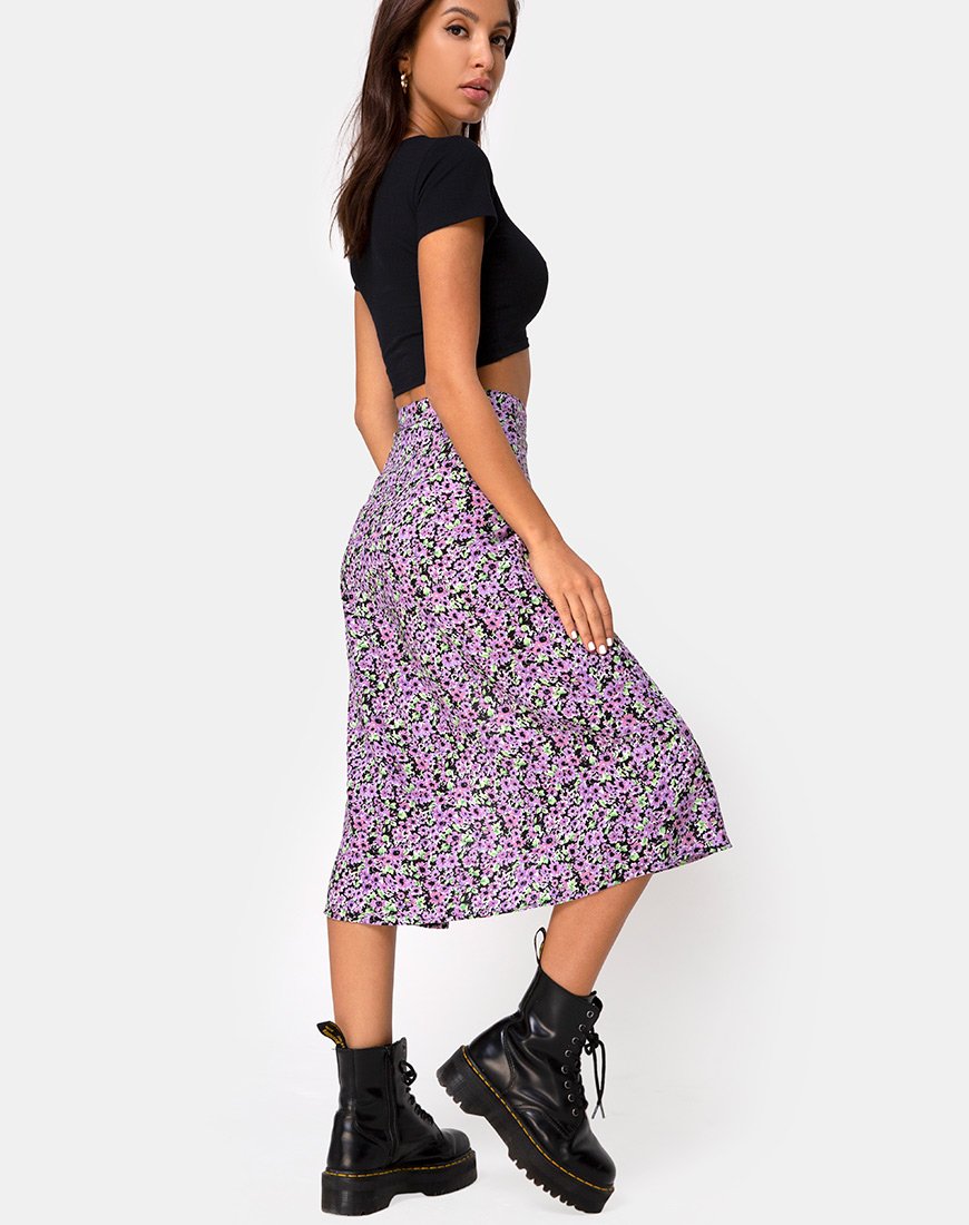 Lilac Floral Midi Skirt Saika Motelrocks Com Us 