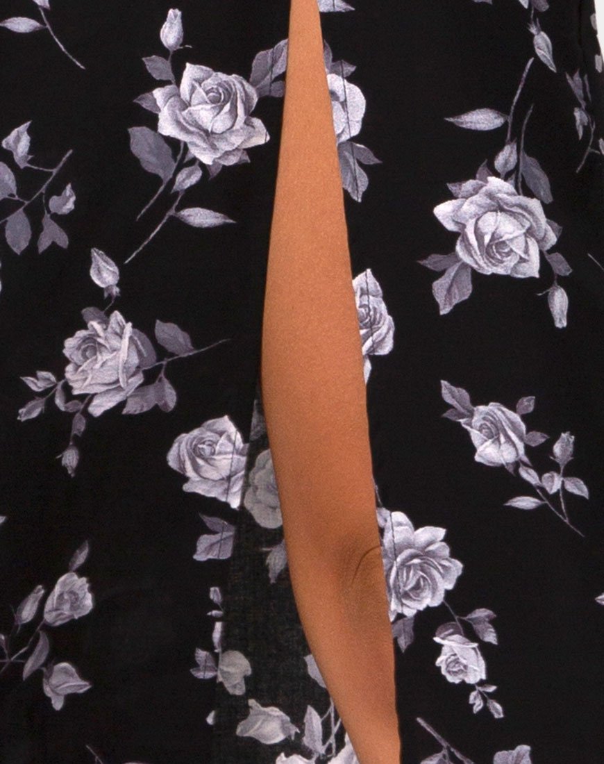 Image of Saika Midi Skirt in White Rose Black