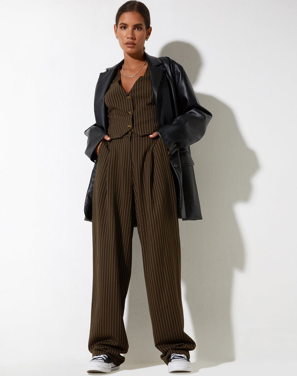 Wide Leg Brown Pinstripe Trouser | Sakila – motelrocks-com-us