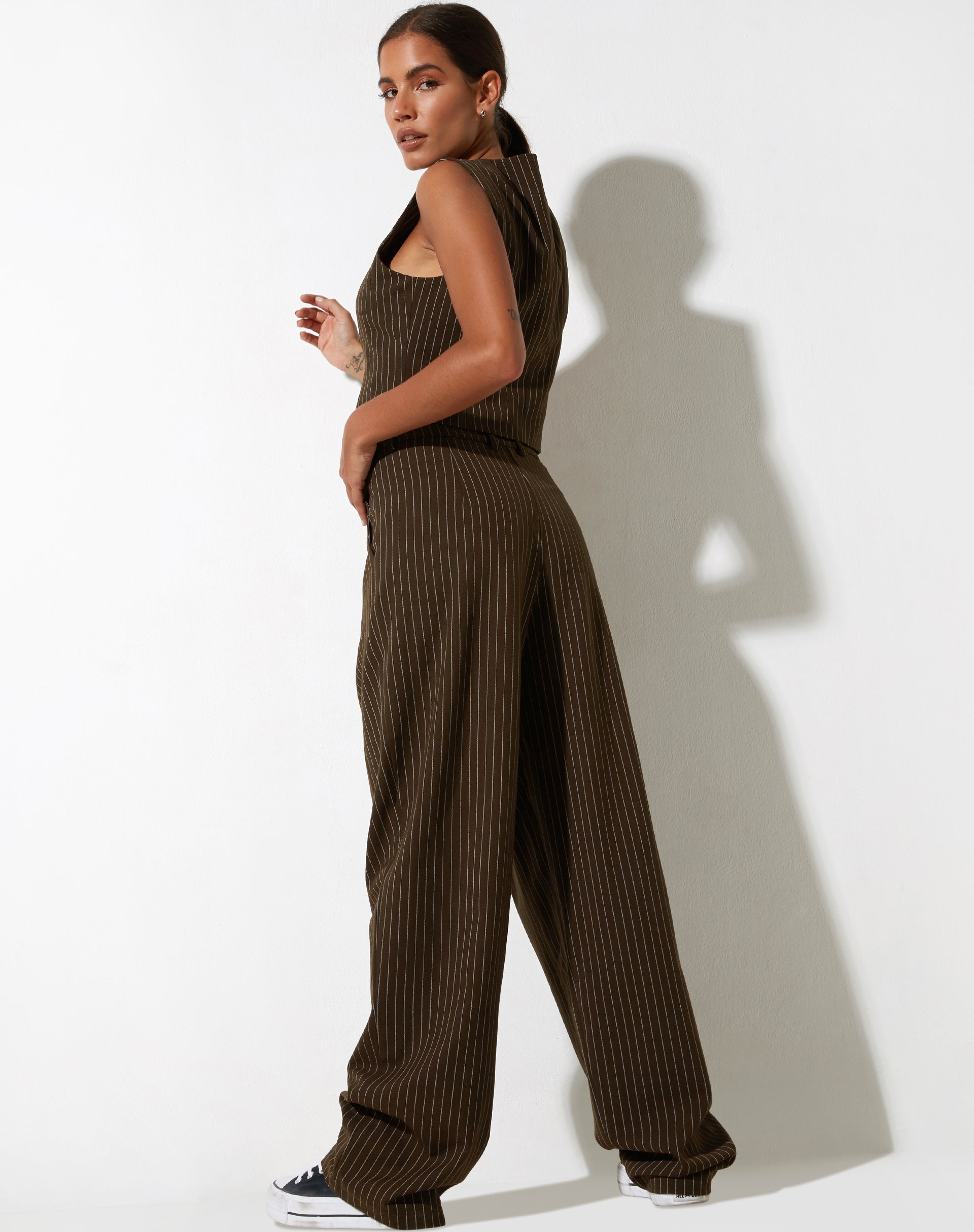 Wide Leg Brown Pinstripe Trouser | Sakila – motelrocks-com-us