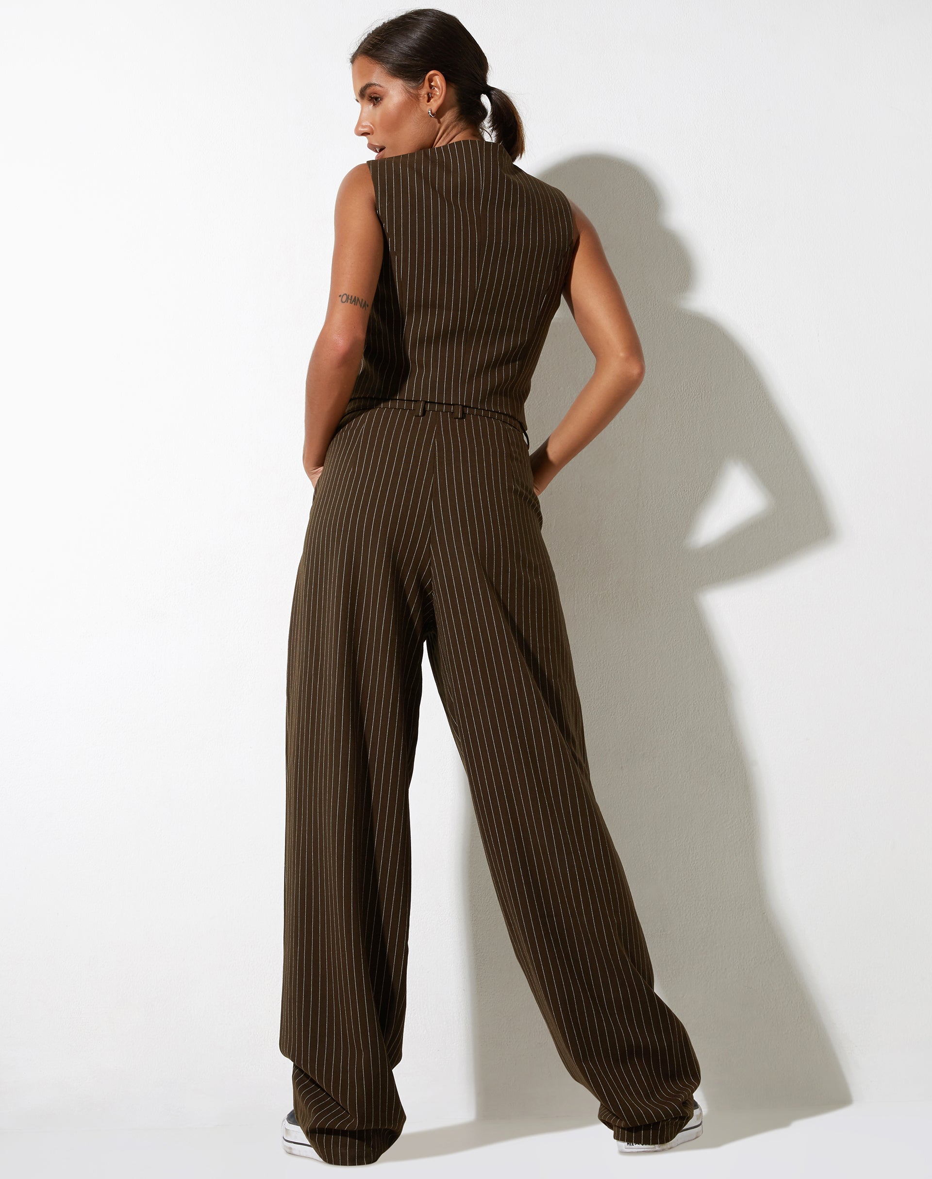 Wide Leg Brown Pinstripe Trouser | Sakila – motelrocks-com-us