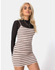 Image of Saleh Bodycon Dress in Rib Stripe Cream Black and Tan