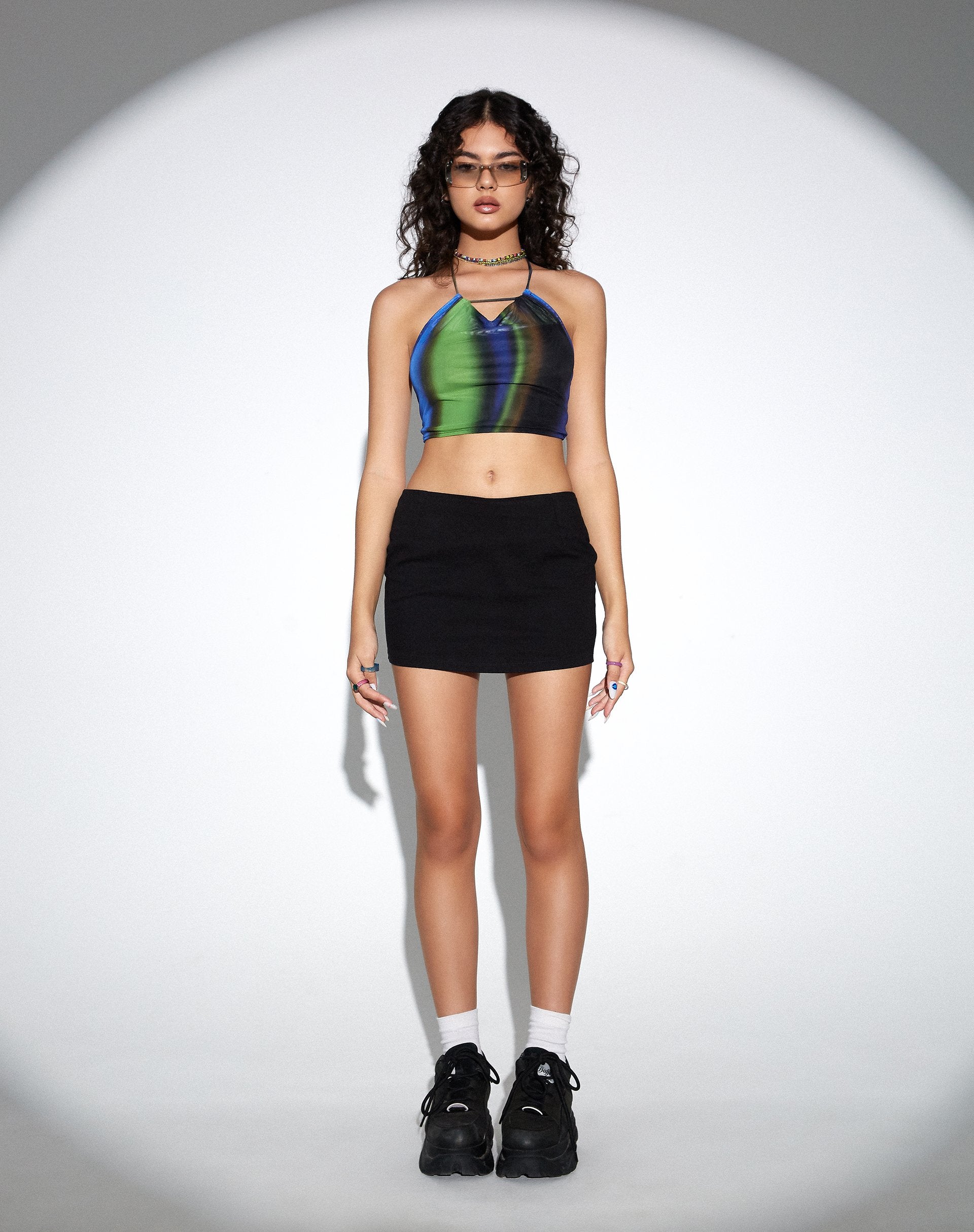 Image of MOTEL X OLIVIA NEILL Salet Crop Top in Solarized Green and Blue