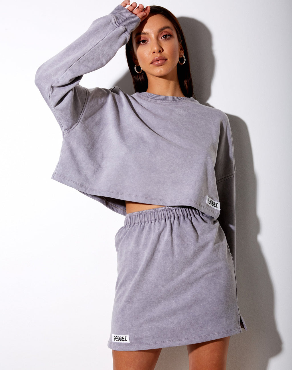 Fawly Crop Top in Grey Wash "Angel" Embro Label