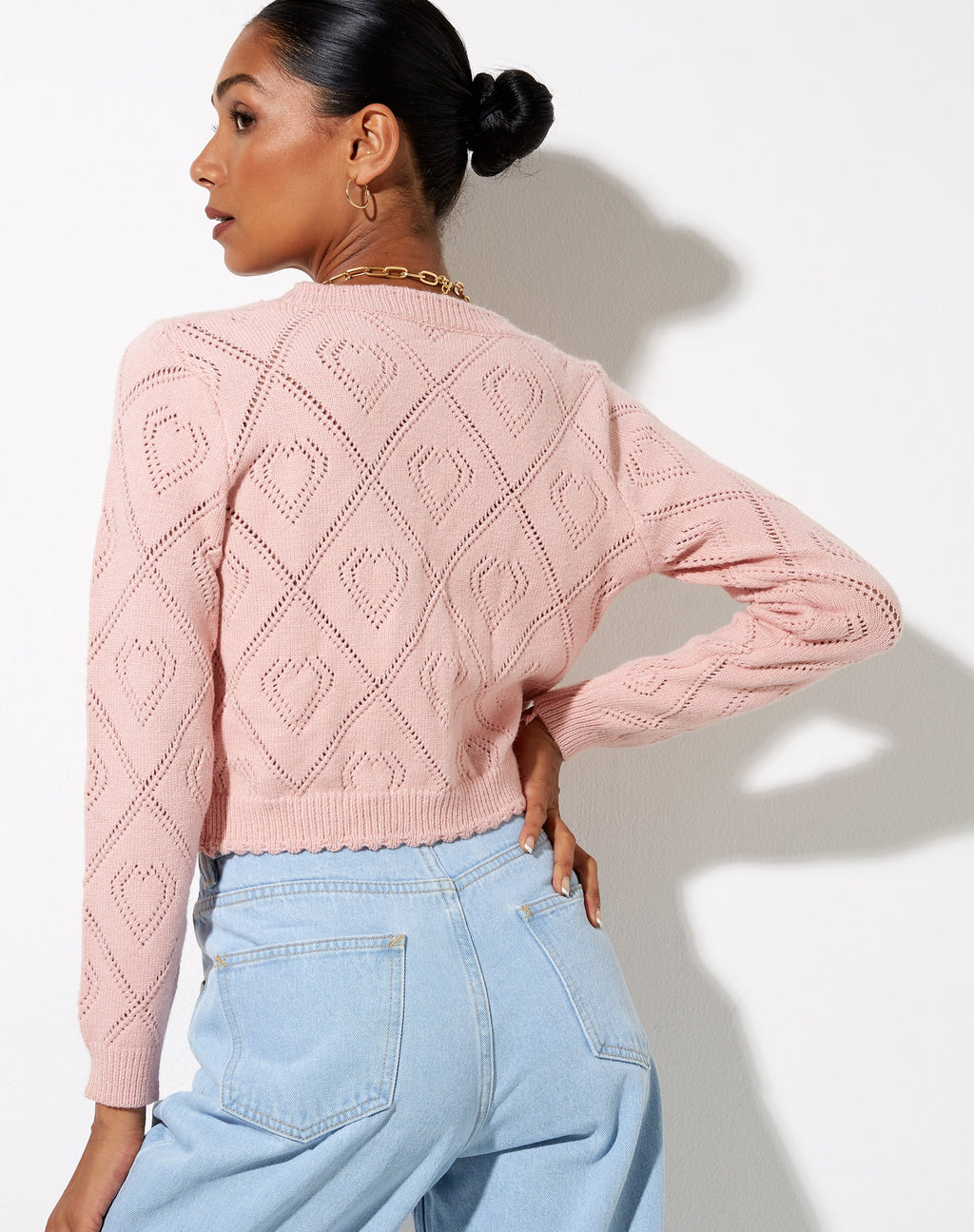 Samo Cardigan in Diamond and Heart Pink