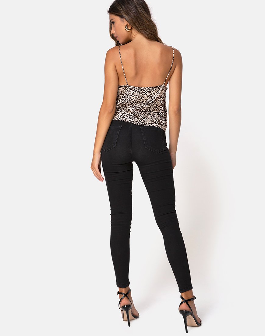 Image of Sancez Top in Rar Leopard Brown with Black Lace