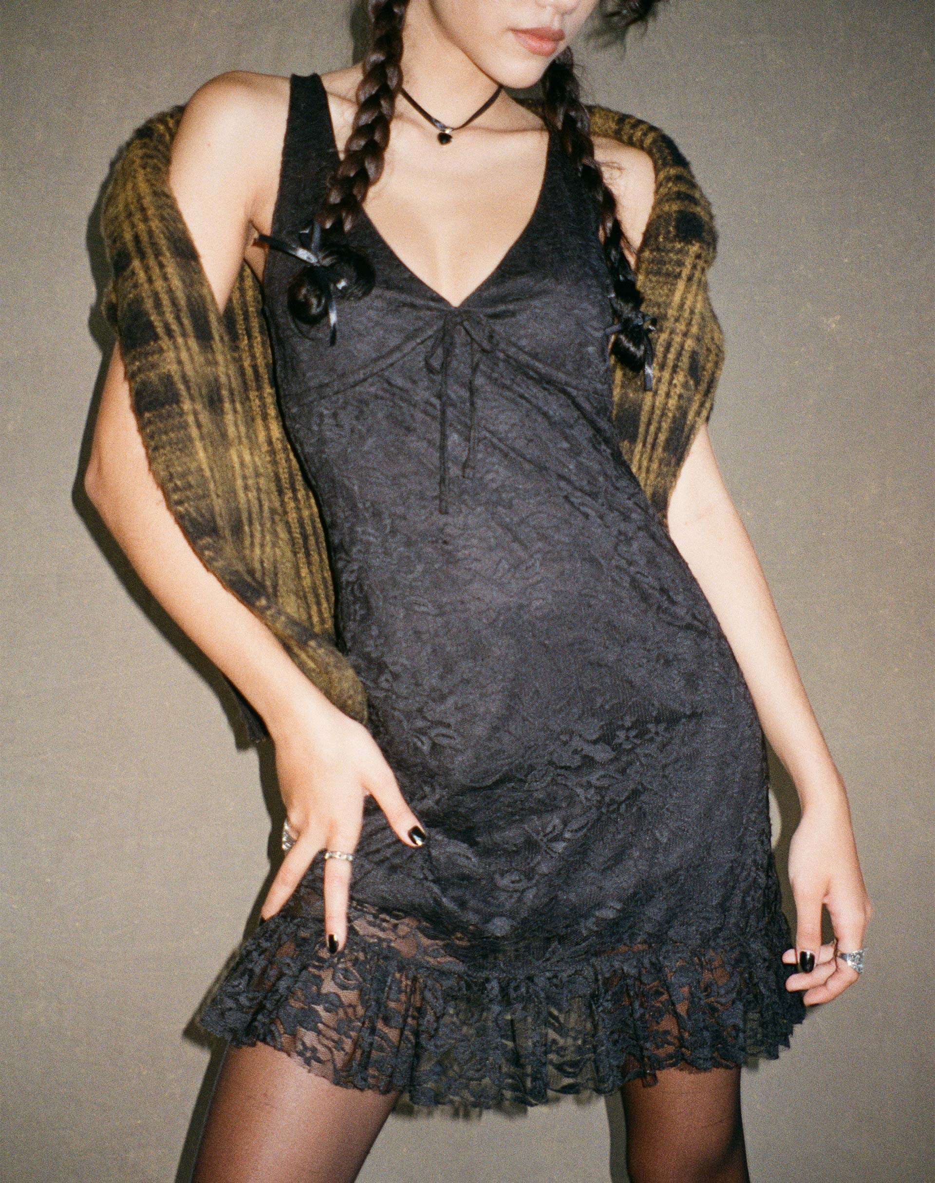 image of Sandila Mini Dress in Lace Black