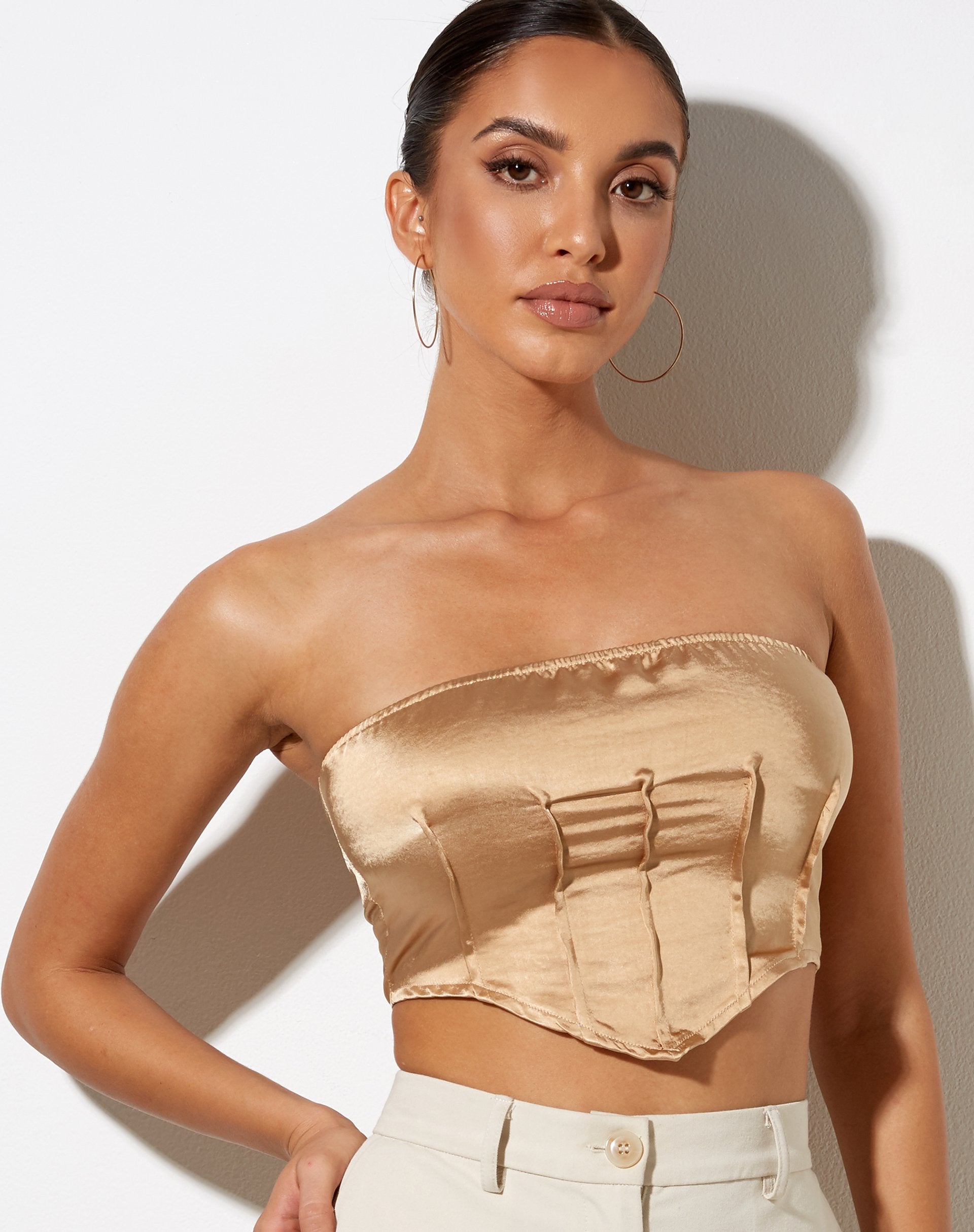 Sanja Bandeau Top in Satin Golden Sand - Main Image