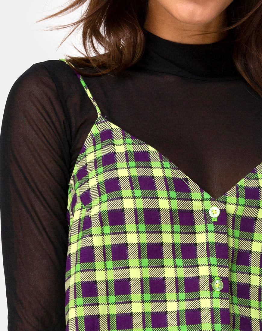 Sanna Slip Dress in Green and Purple Check motelrocks-com-us Sanna Slip Dress in Green and Purple Check motelrocks-com-us