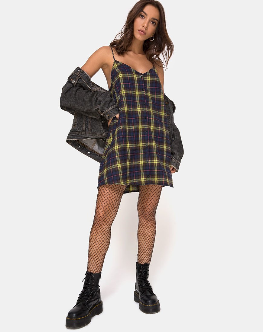 Image of Sanna Slip Dress in Plaid Brown Yellow Check