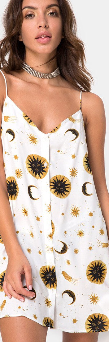 Button Through Celestial Cream Slip Dress | Sanna - Motel Rocks ...