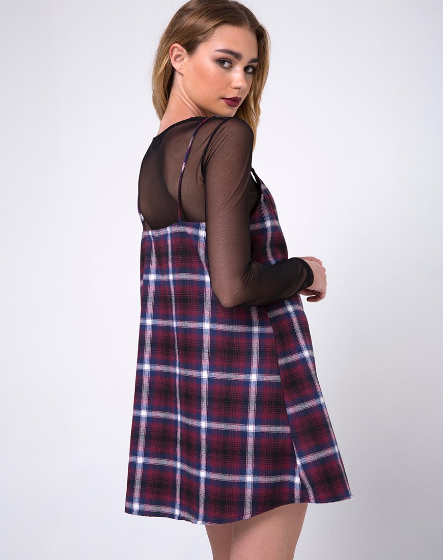 Image of Sanna Slip Dress in Black Red White and Navy Plaid