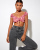 Image of Sarae Crop Top in Ditsy Butterfly Peach and Red