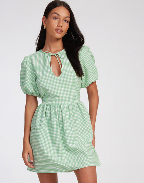 stina closet gingham puff dress-