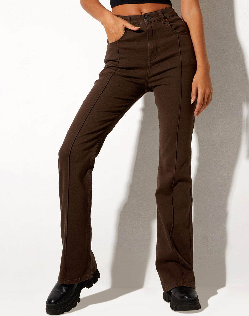 Chocolate Brown Flared Leg Jeans Seam Bootleg