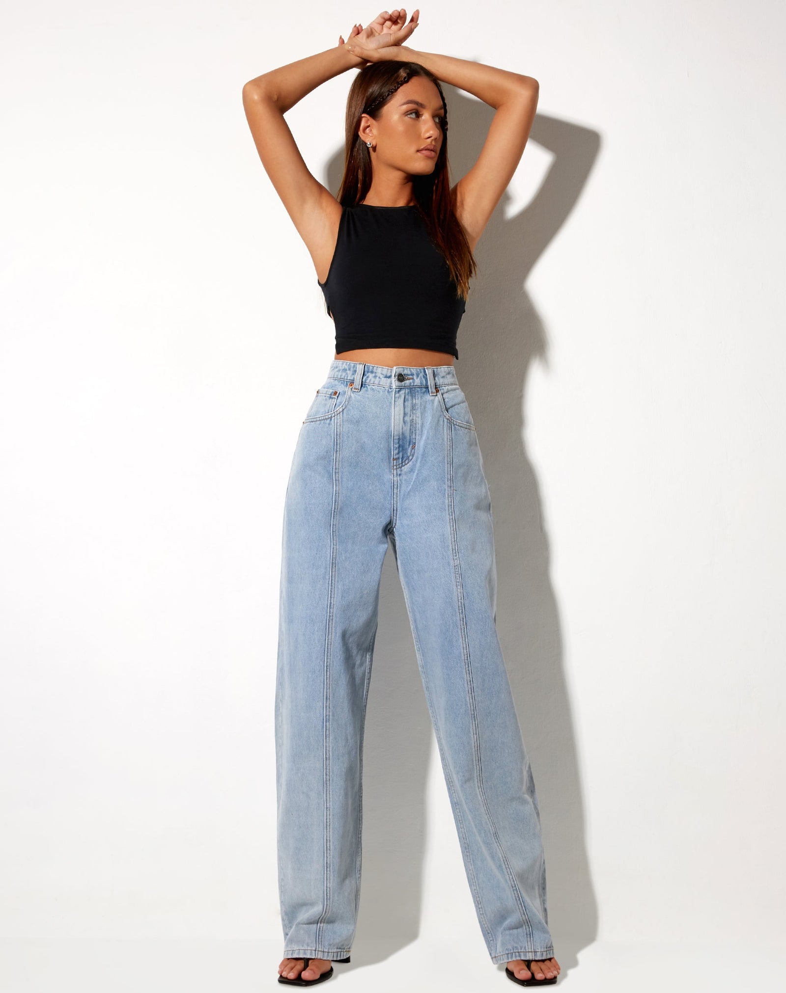 Light Blue High Waisted Wide Leg Seam Jeans | Parallel – motelrocks-com-us