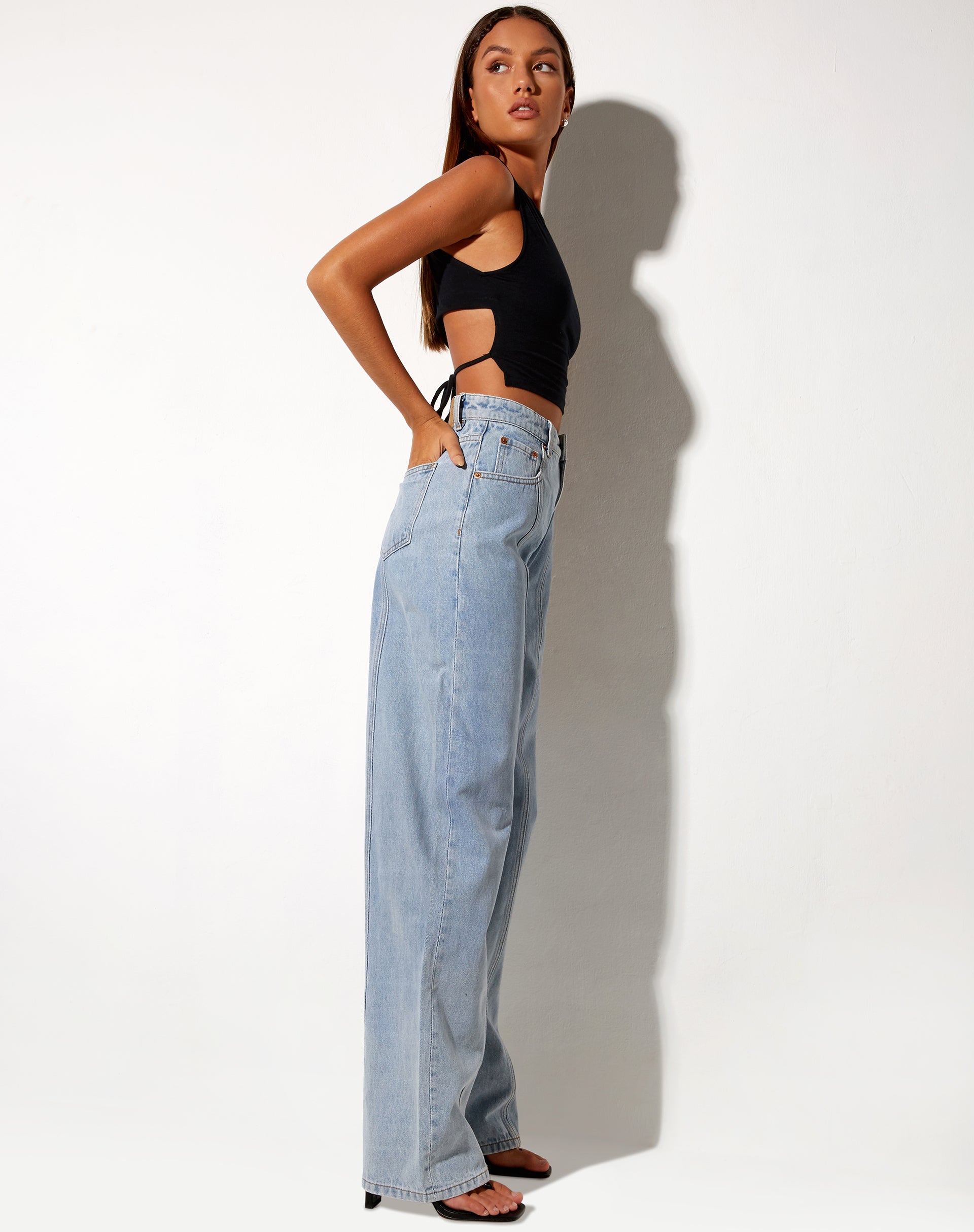Light Blue High Waisted Wide Leg Seam Jeans | Parallel