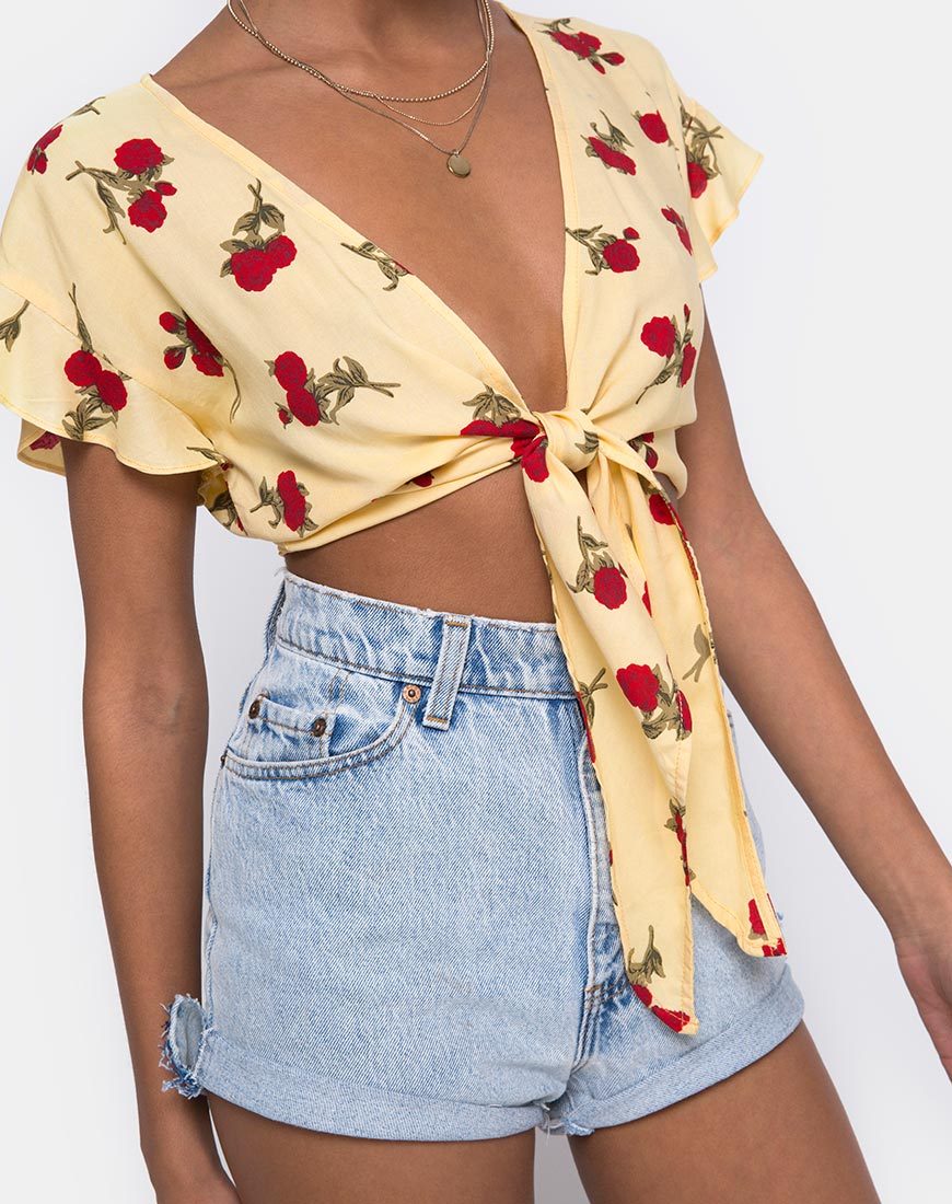 Image of Shae Crop Top in Falling Rose Yellow