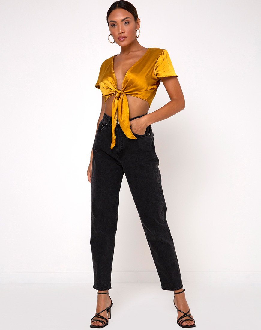 Image of Shaera Crop Top in Satin Turmeric