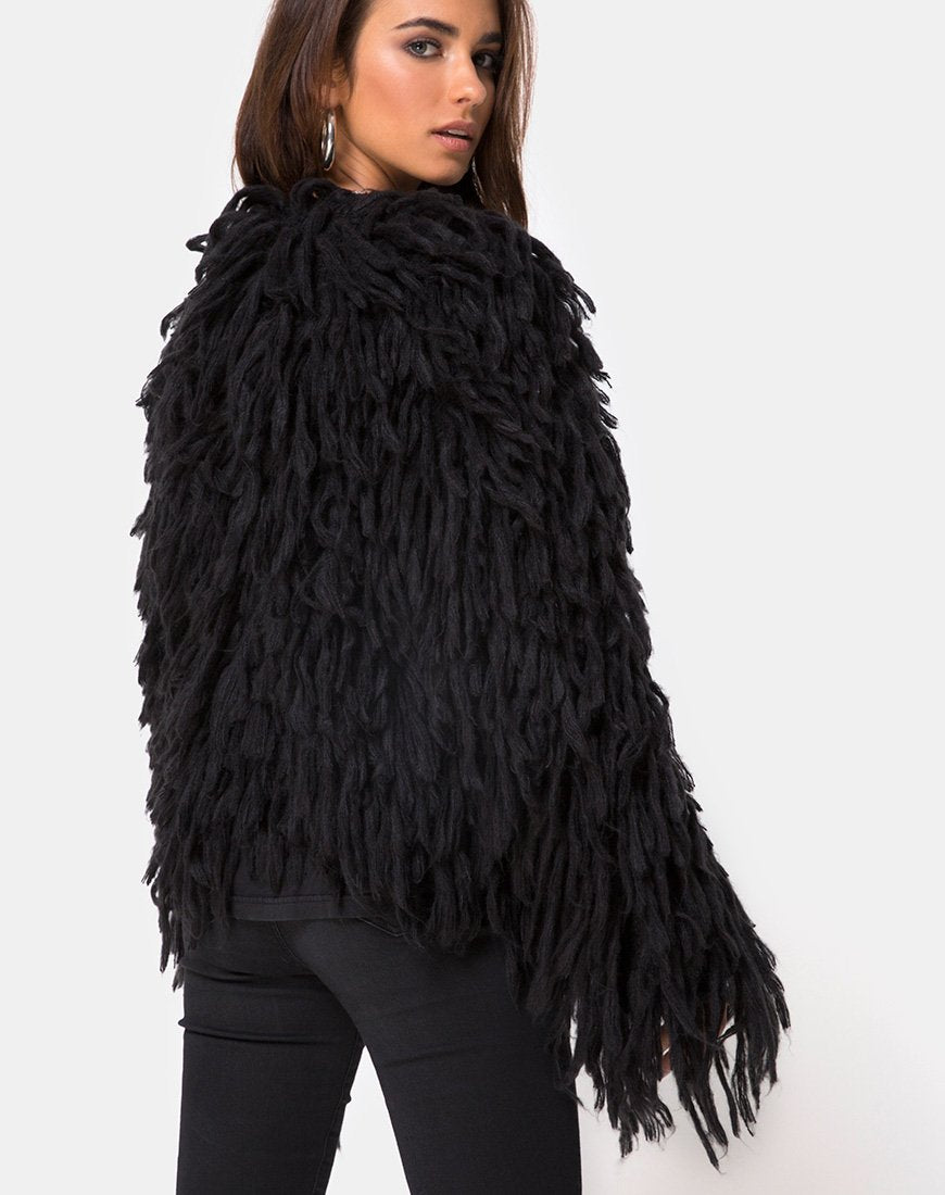 Shaggy Knit Cardi in Moheir Black