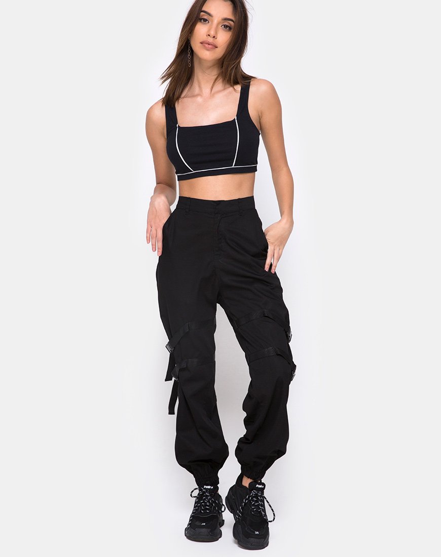 Image of Shano Crop Top in Black With White Piping