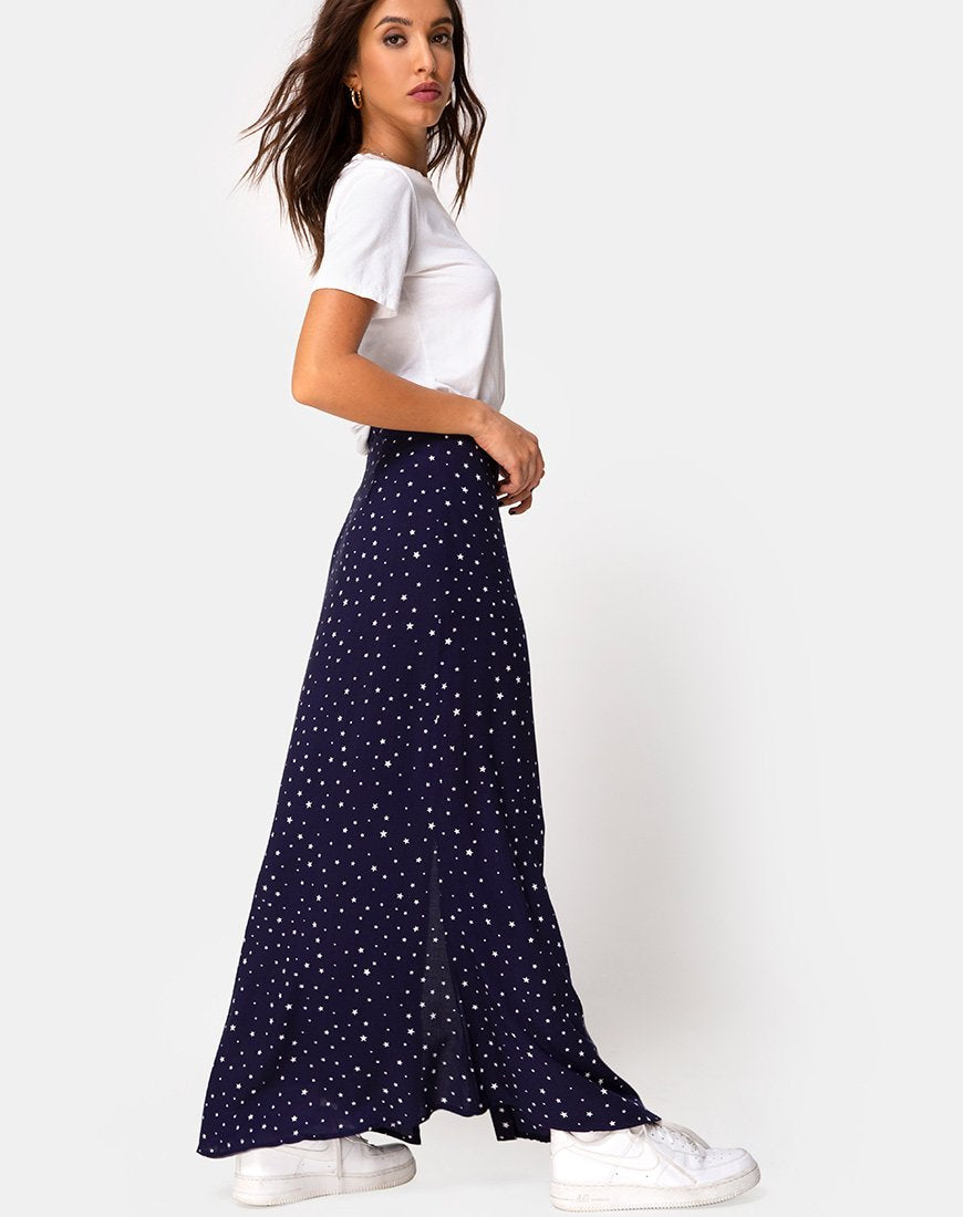 Navy Blue Star Print Maxi Skirt | Shayk – motelrocks-com-us