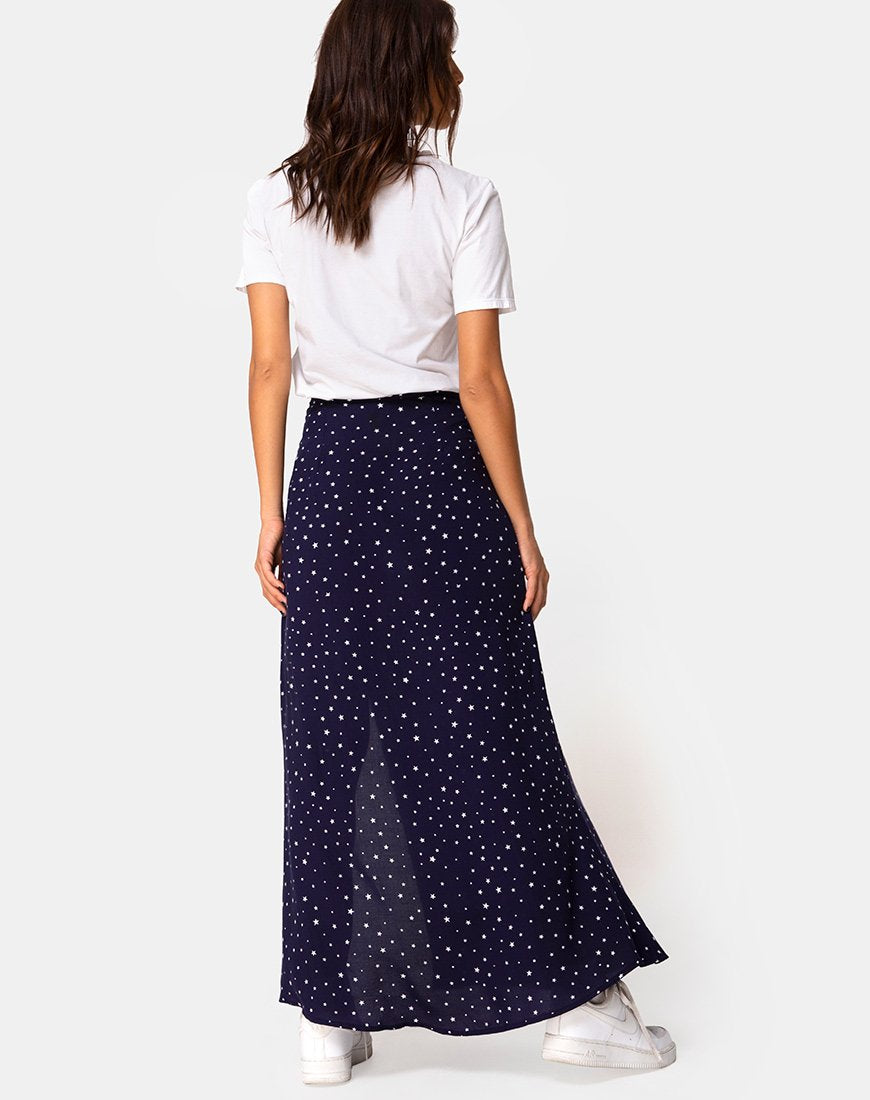 Navy Blue Star Print Maxi Skirt | Shayk – motelrocks-com-us
