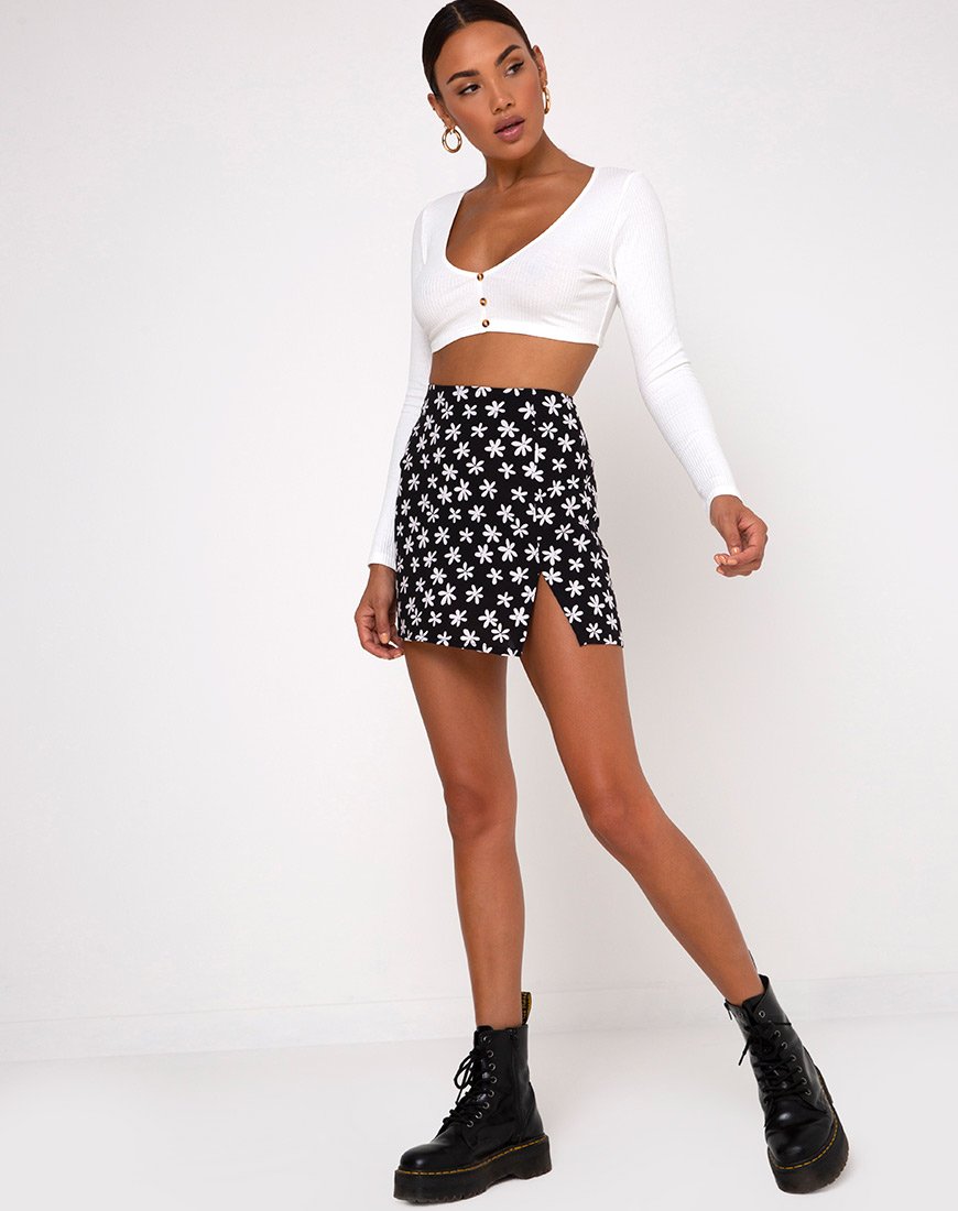 Daisy Black White 90's Floral Mini Skirt | Sheny – motelrocks-com-us