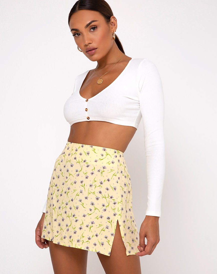 Pastel Yellow and Blue Floral High Waisted Skirt | Sheny – motelrocks ...