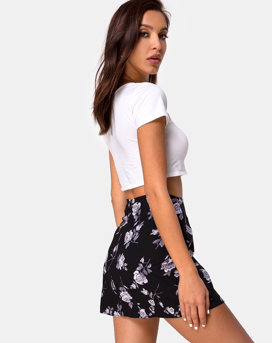 Image of Sheny Mini Skirt in White Rose Black