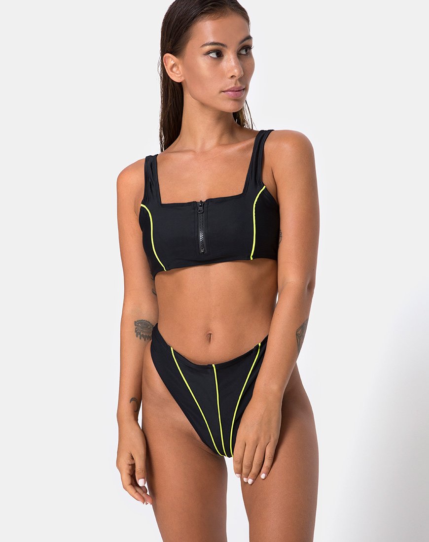 Image of Shielle Bikini Top in Black with Contrast Piping