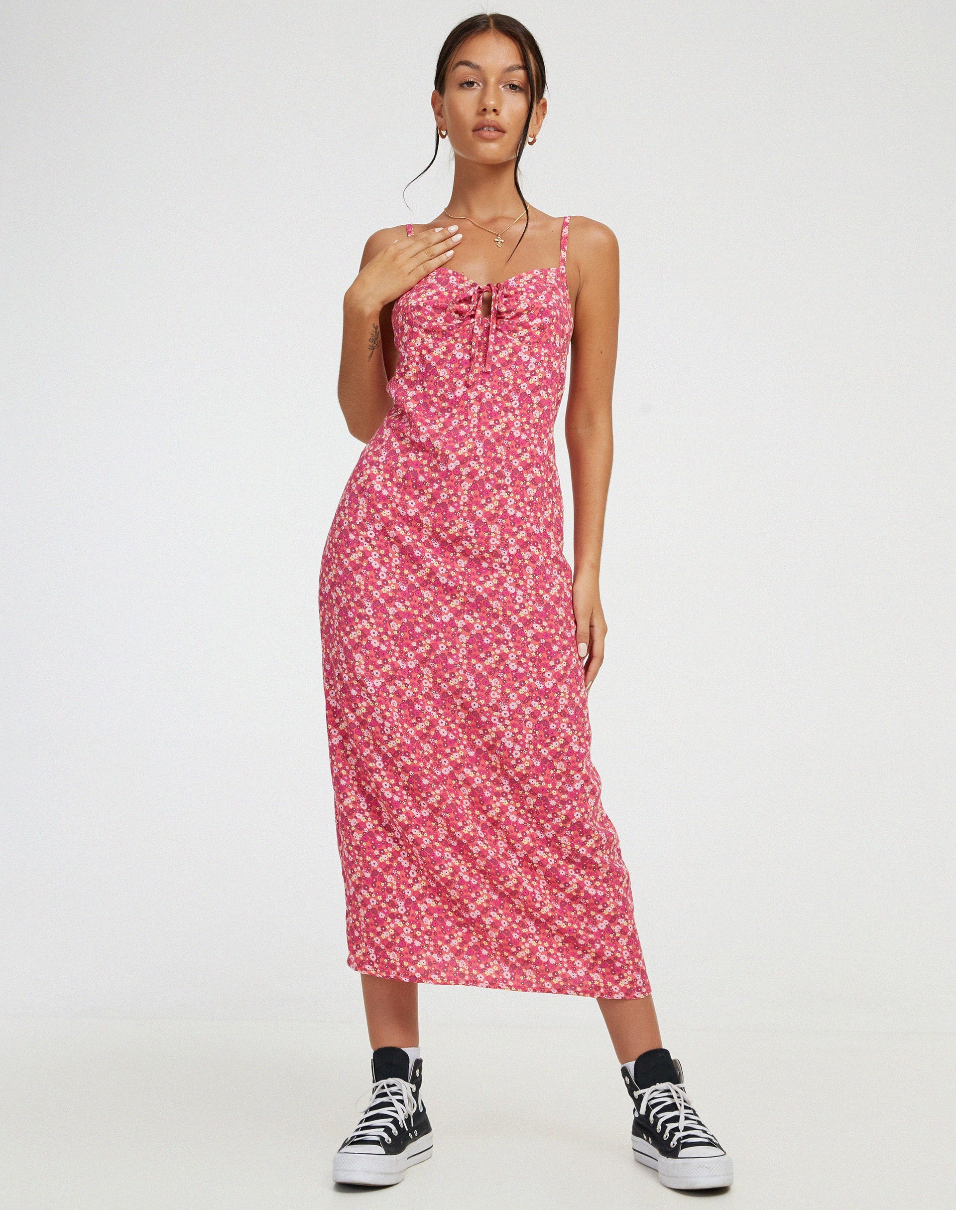 motel rocks pink floral dress Prinsa Dress in Pink Lace Floral Bloom