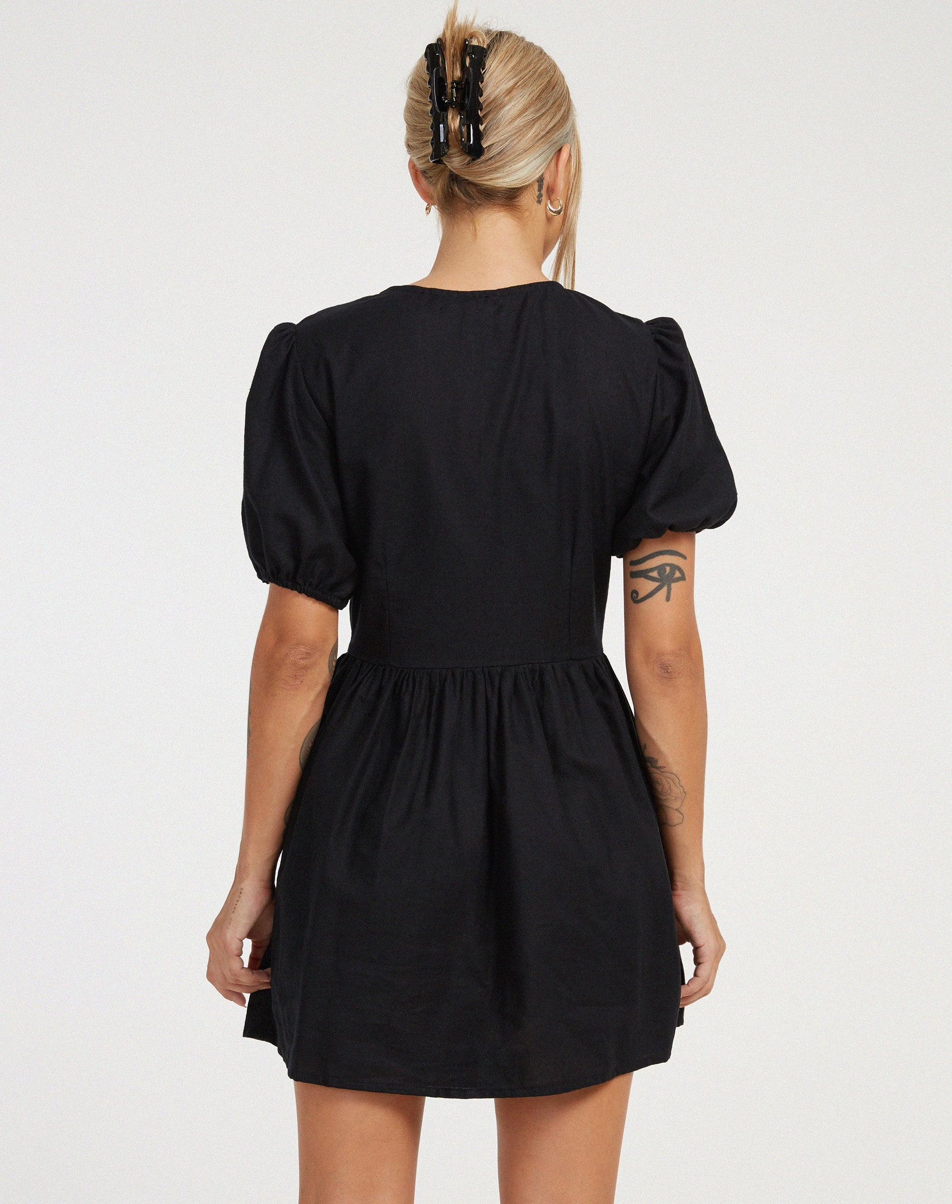 black mini smock dress ASOS DESIGN corduroy tie front mini smock dress in black
