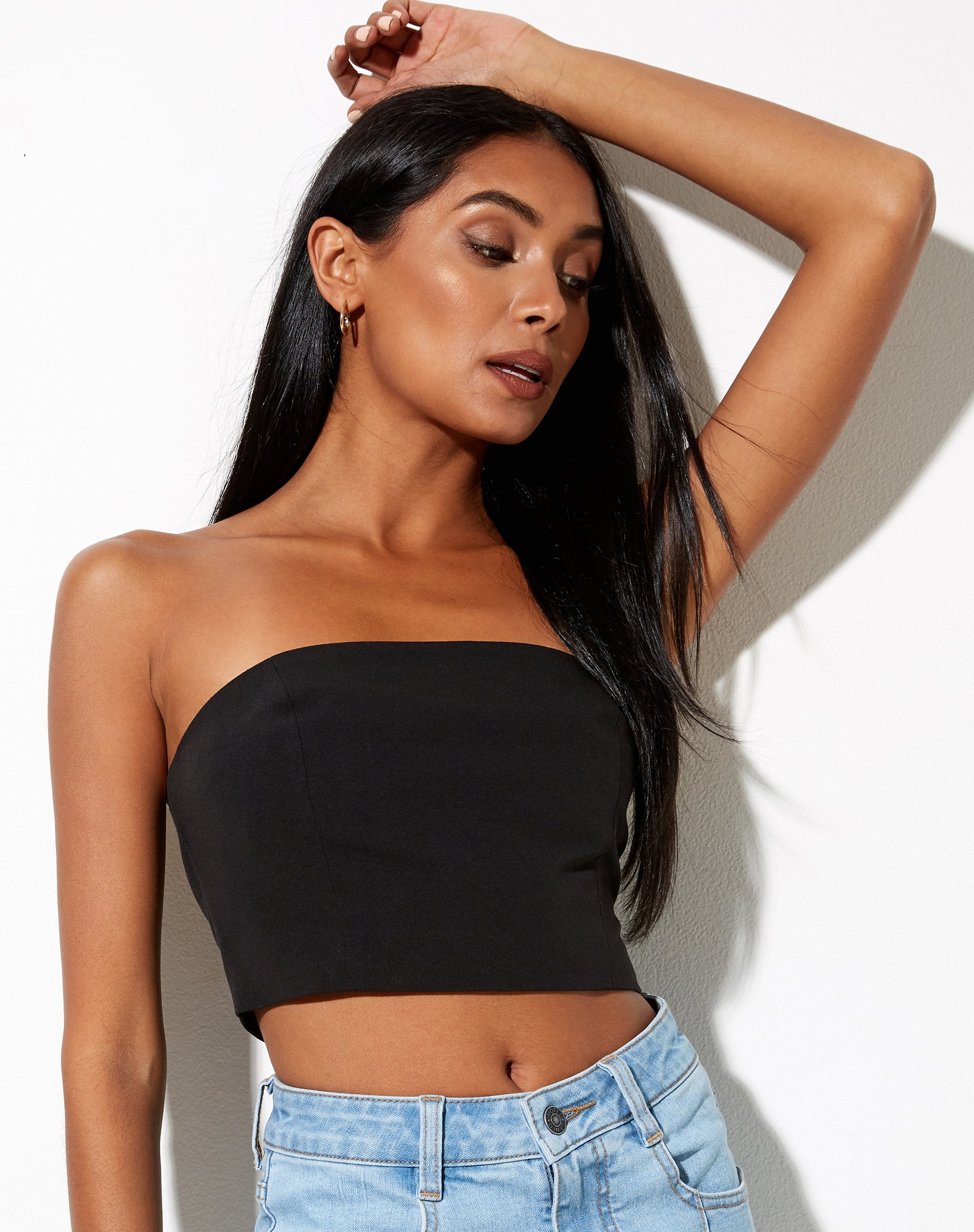 Basic Black Rib Bandeau Crop Top