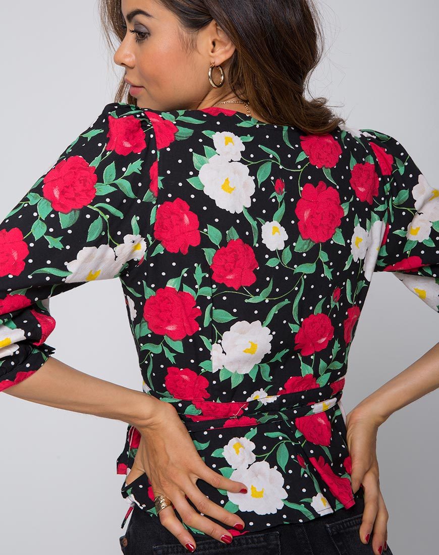Image of Shon Wrap Top in Polka Rose Black