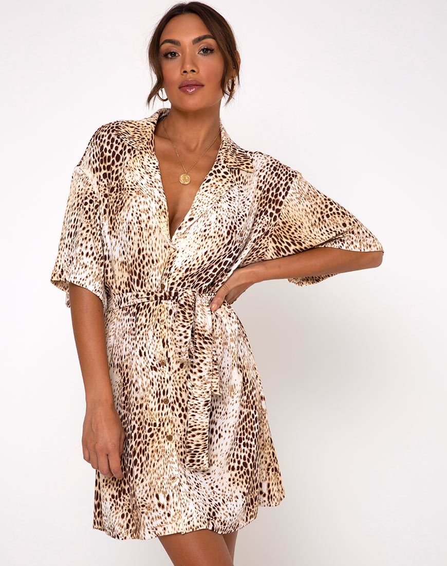 Image of Siare Shirt Dress in Crinkle Sand Leopard