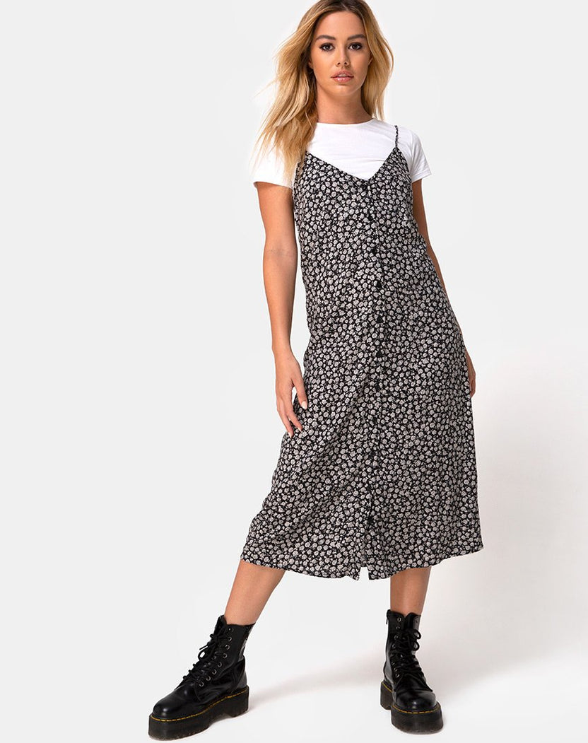 Sini Slip Dress en Ditsy Rose Negro