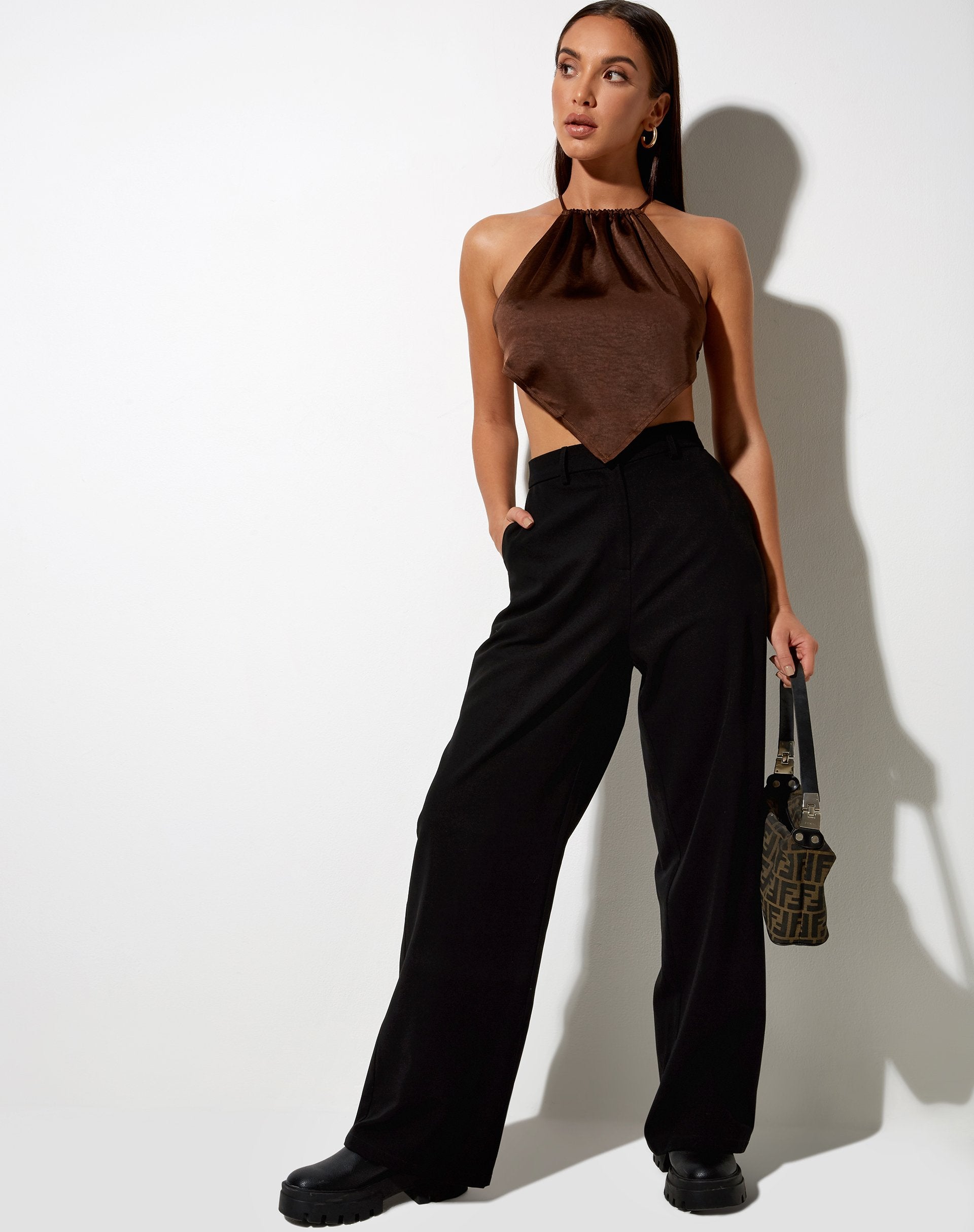 Image of Spence Top in Satin Rich Brown