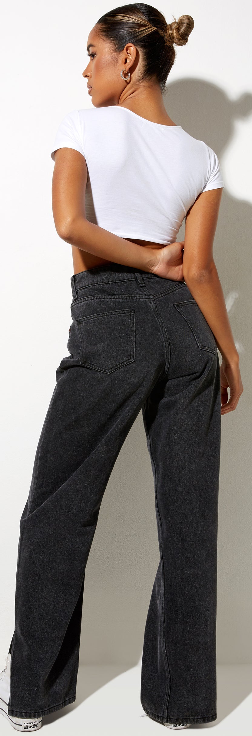 Black Wide Leg Split Hem Jeans | Parallel – motelrocks-com-us