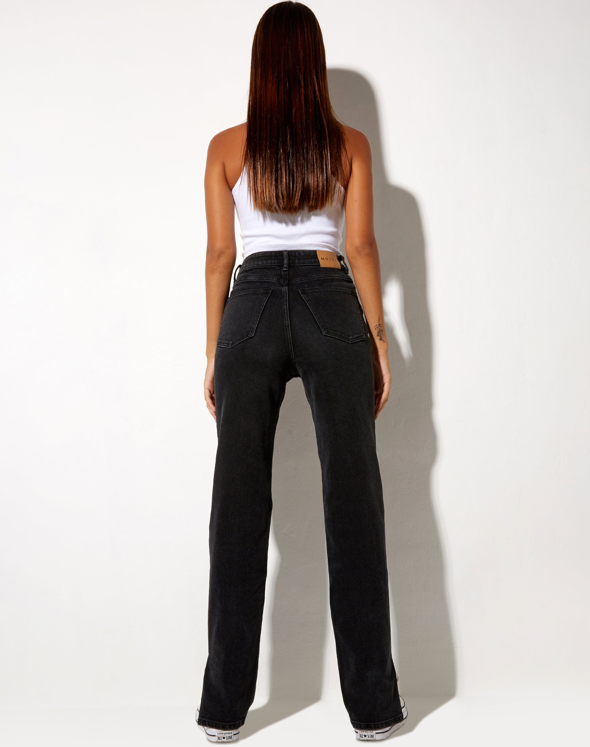 Express High Waisted Washed Black Side Button Straight Ankle Jeans