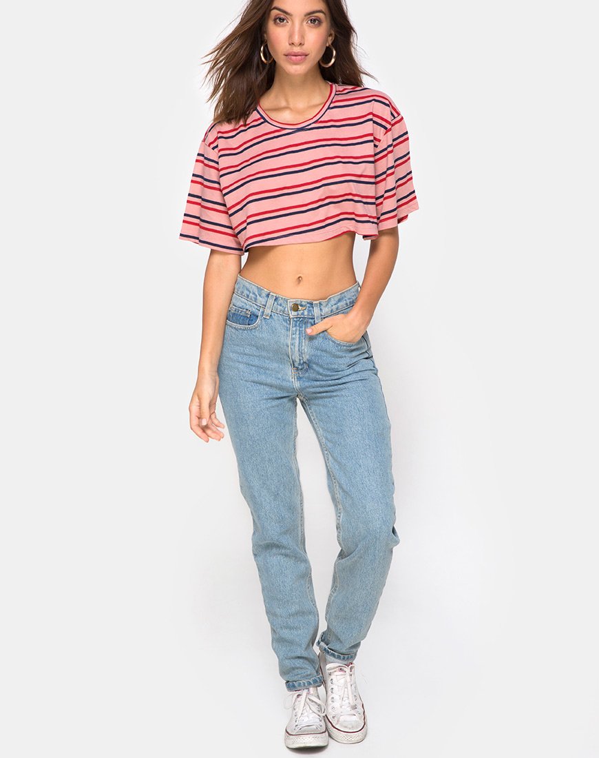 Image of Super Cropped Tee in 70s Stripe Pink Horizontal