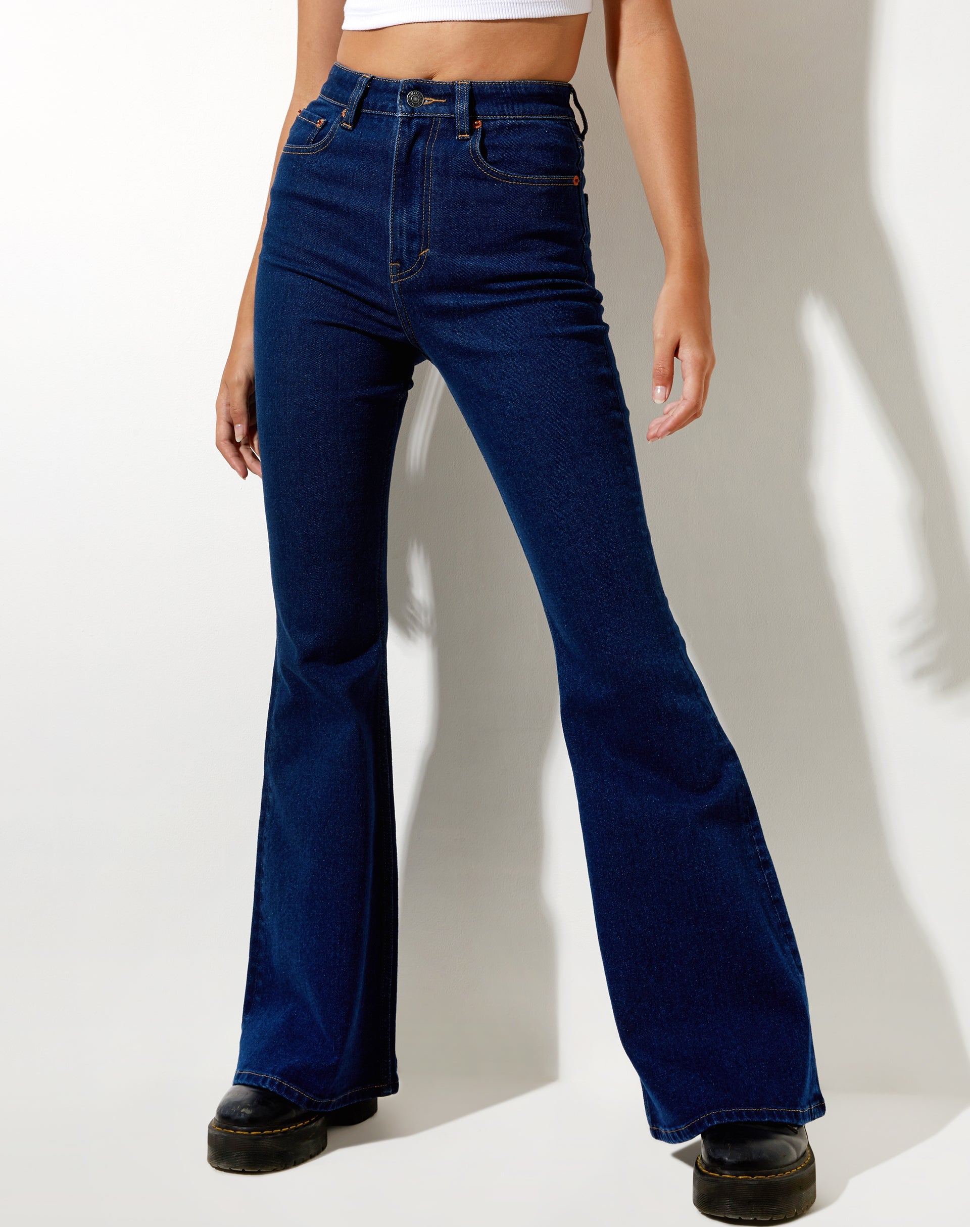 Mid Blue Flared Leg Denim Jeans  Super Flare – motelrocks-com-us