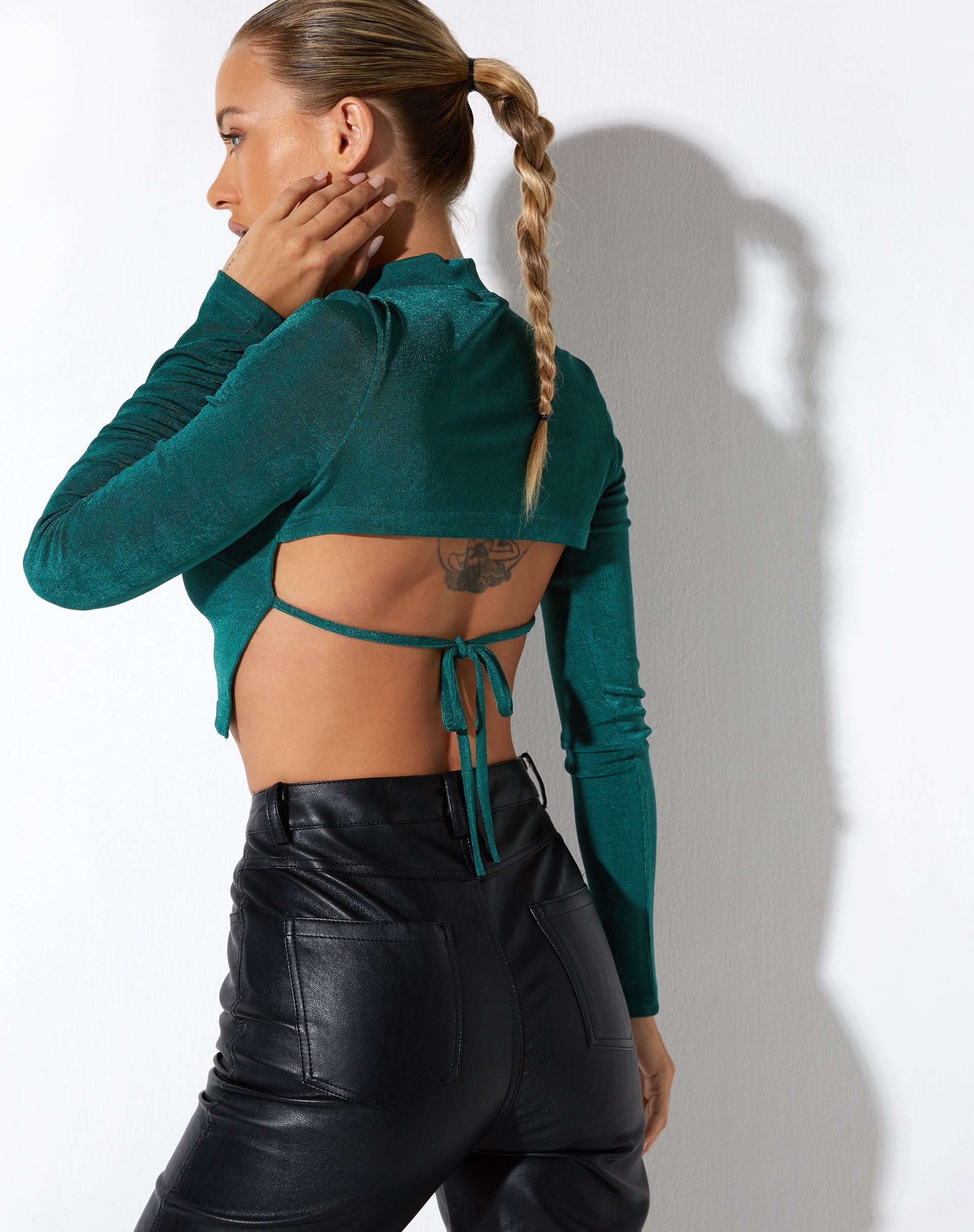 image of Tadita Crop Top in Crepe Forest Green